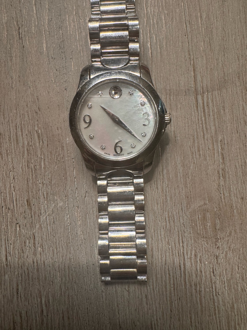Movado Moda Silver Stainless Steel Women’s Watch with Mother of Pearl